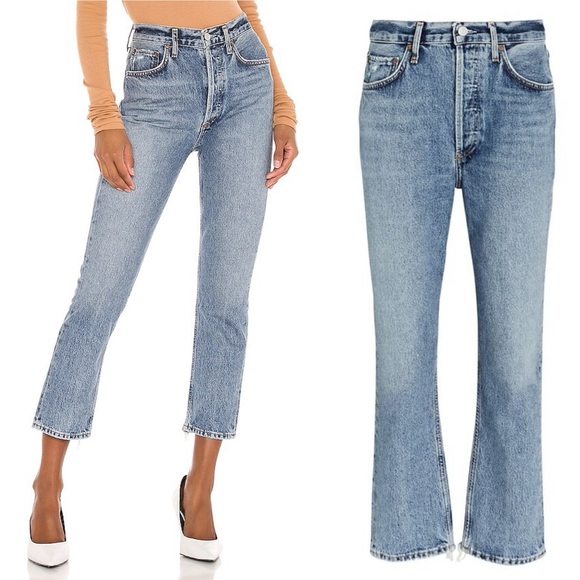 Agolde Riley High Rise Straight Crop in Emulsion 25 High Rise Ankle Chewed Hem - Picture 9 of 17